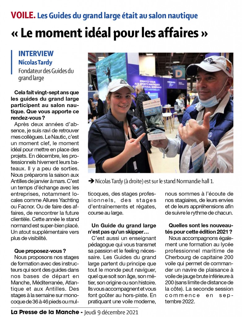 Article La presse de la Manche - Salon nautique des Guides du Grand Large 2021
